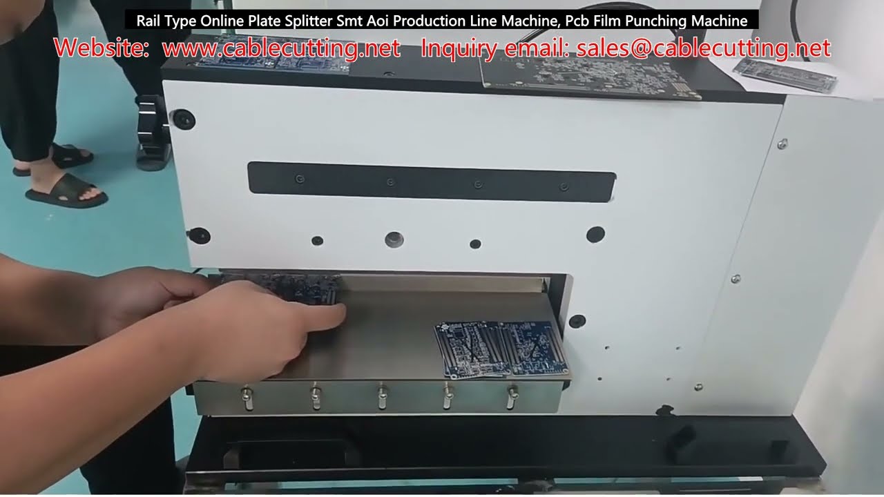 Maszyna do rozdzielania płytek online typu szynowego dla linii produkcyjnej SMT AOI, maszyna do dziurkowania folii PCB