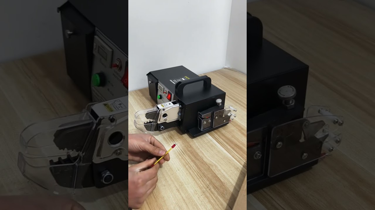 Wielofunkcyjna elektryczna zaciskarka do końcówek – cięcie, zdejmowanie izolacji i zaciskanie w jednym urządzeniu #fabryka #maszyna